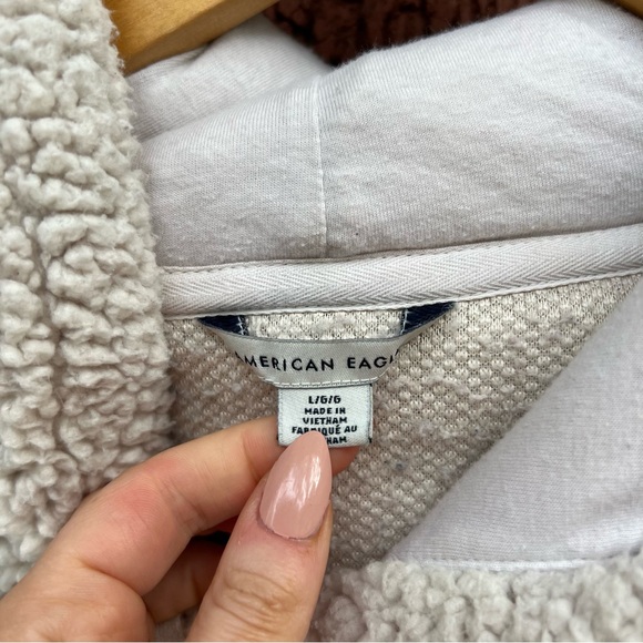American Eagle Cream Sherpa Fleece Pullover Hoodie - Picture 2 of 2